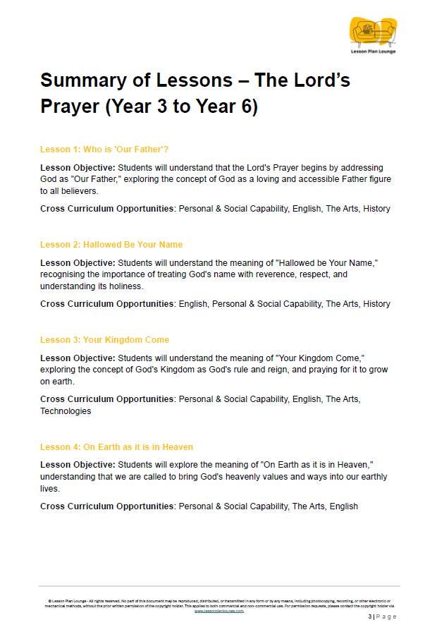 Studies of Religion - The Lord's Prayer: 10 Lesson Plans + 1 Summative Assessment Task + Student Workbook (Year 3 to Year 6)