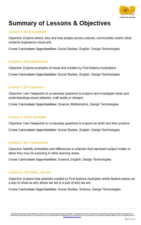 The Arts - VISUAL ARTS: 12 Lesson Plans + 1 Summative Assessment (Year 2)