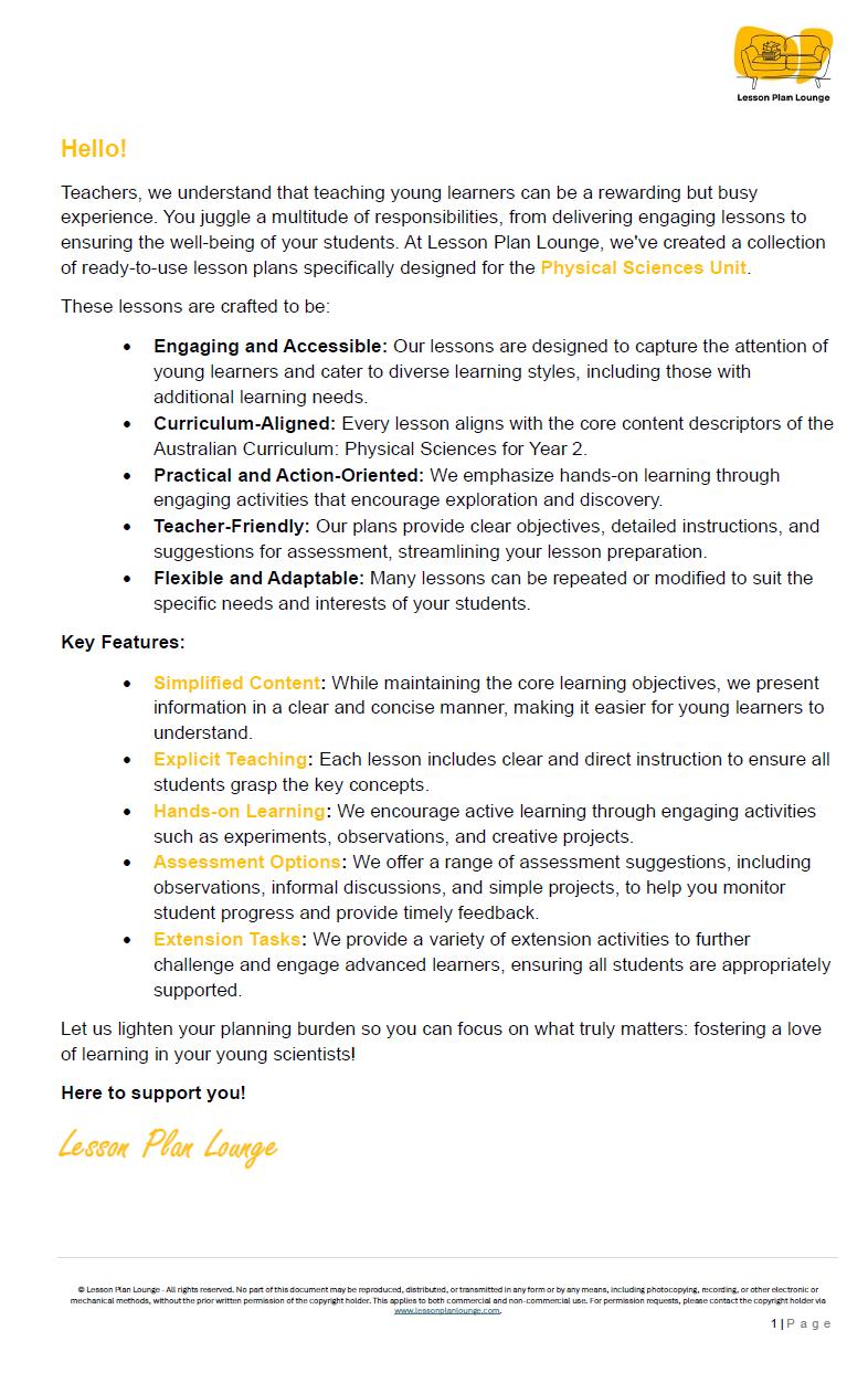 PHYSICAL SCIENCES - Adjusted Curriculum: 12 Lesson Plans + 1 Summative Assessment Task (Year 2)