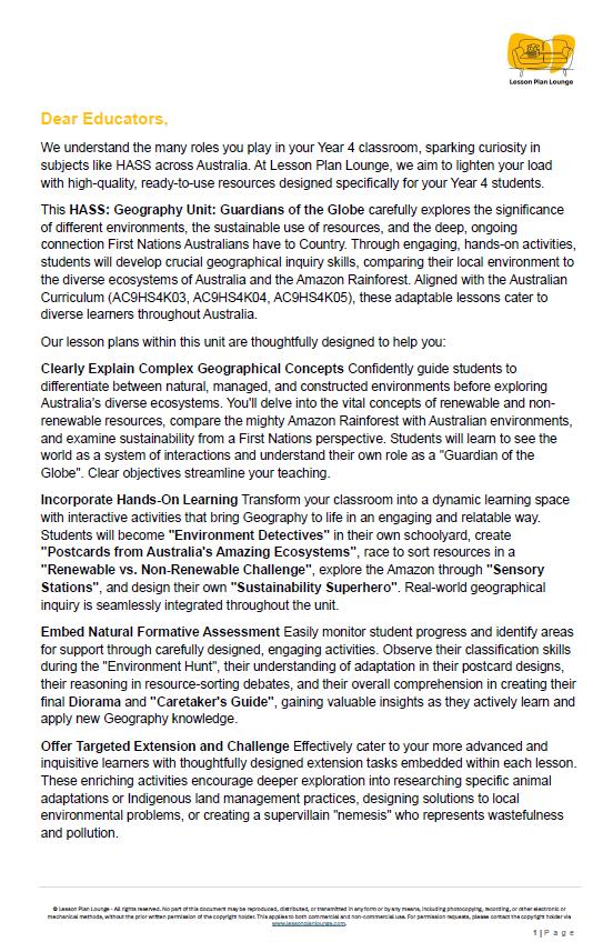 HASS - Geography: 10 Lesson Plans + 1 Summative Assessment and FREE Student Workbook (Year 4)