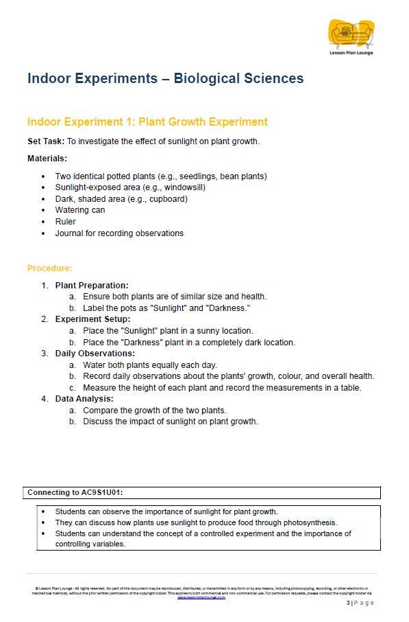 Biological Sciences: 49 Hands-On Learning Tasks & Experiments (Year 1)