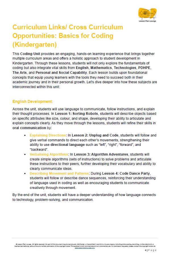 Basics for CODING: 5 Lesson Plans + 1 Summative Assessment Task (Kindergarten)