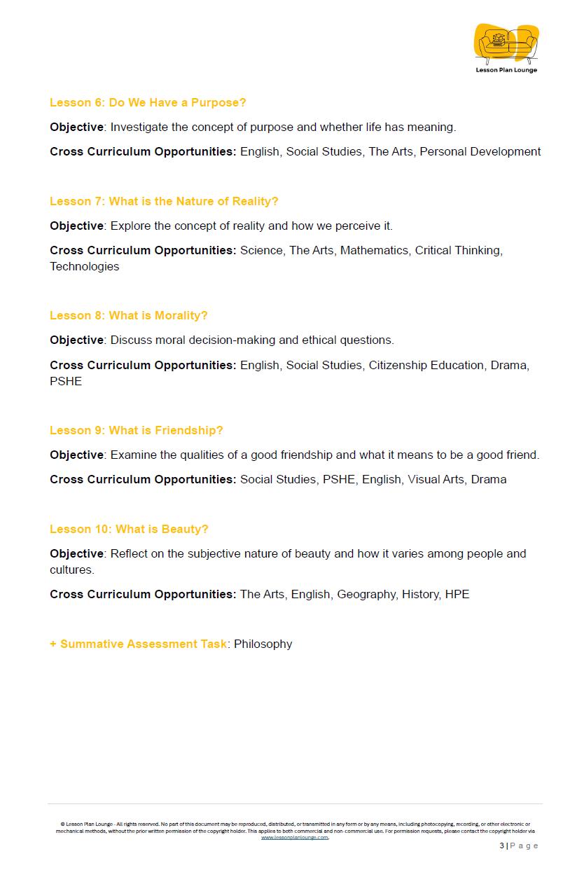 Philosophy: 10 Lesson Plans + 1 Summative Assessment Task (Year 3-6)
