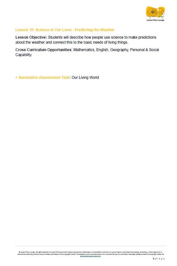 Science - Biological Sciences: 10 Lesson Plans + 1 Summative Assessment and FREE Student WORKSHEETS (Year 1)