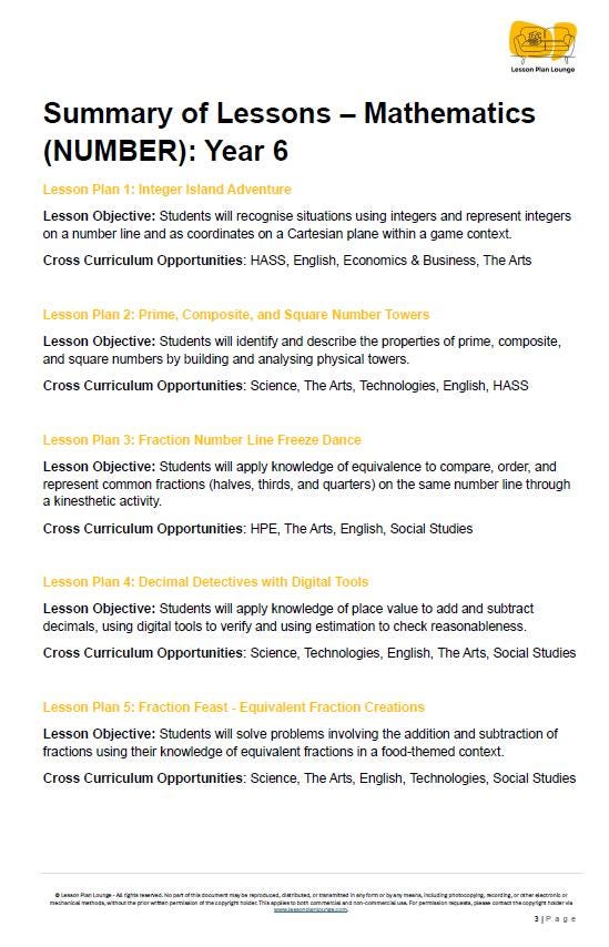 Mathematics - NUMBER: Lesson Plans, covering 20+ lessons, Summative Assessment Task + FREE Student Workbook (Year 6)