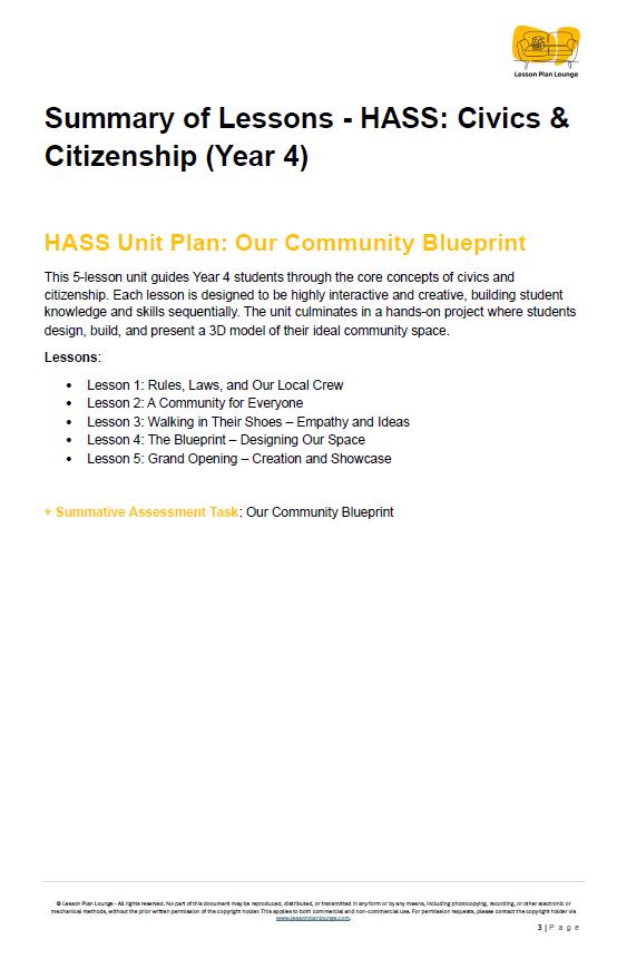 HASS - Civics and Citizenship: 5 Lesson Plans + 1 Summative Assessment and FREE Student Workbook (Year 4)