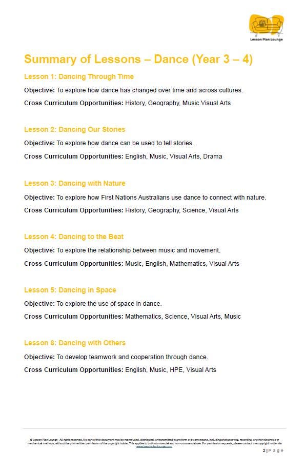 Dance - The Arts: 10 Lesson Plans + 1 Summative Assessment Task + 10 Extra practical lesson ideas (Year 4)