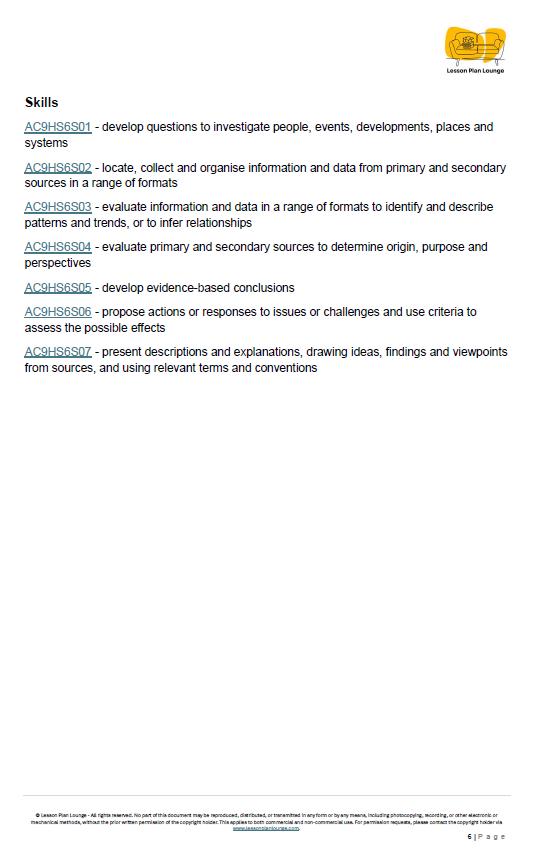 HASS - History + Civics & Citizenship: Lesson Plans (10 lessons) + 2 Summative Assessment Tasks + FREE Student Workbook (Year 6)