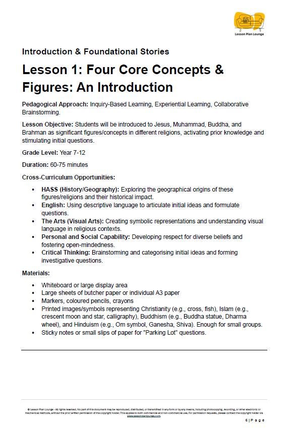 Studies of Religion - 4 Major World Religions: 15 Lesson Plans + Summative Assessment Task + FREE Student WORKBOOK incl. theory (Year 7-12)