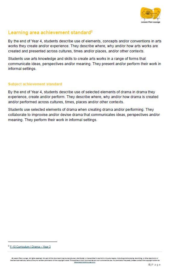 Drama - The Arts: 10 Lesson Plans + 1 Summative Assessment Task (Year 3)