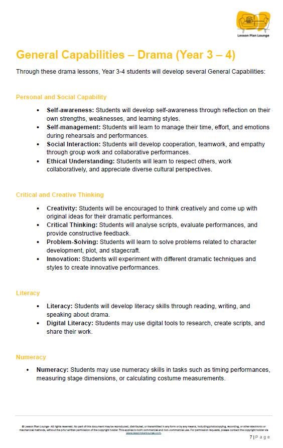 Drama - The Arts: 10 Lesson Plans + 1 Summative Assessment Task (Year 4)