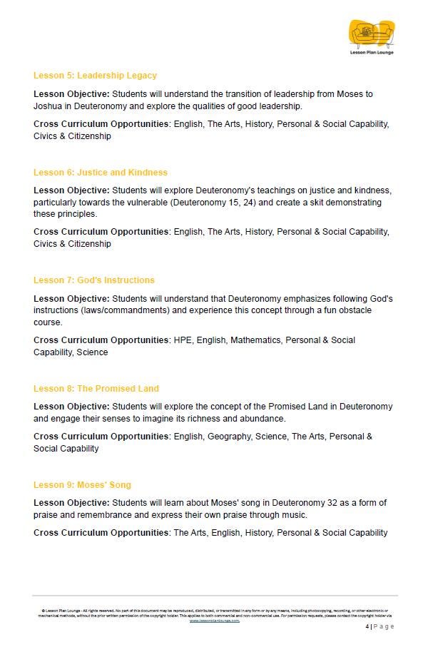 Studies of Religion - Introduction to Deuteronomy: 10 Lesson Plans + 1 Summative Assessment Task (Year 3 to Year 6)