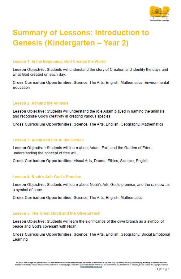 Studies of Religion - Introduction to Genesis: 10 Lesson Plans + 1 Summative Assessment Task (Kindergarten to Year 2)