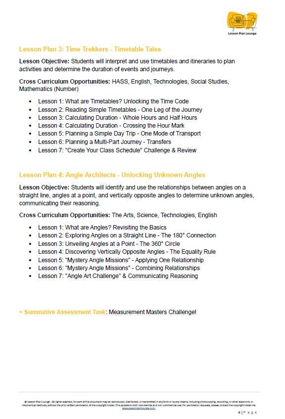 Mathematics - Measurement: Lesson Plans offering 28 Hands-On lessons + Summative Assessment Task + FREE Student Workbook (Year 6)