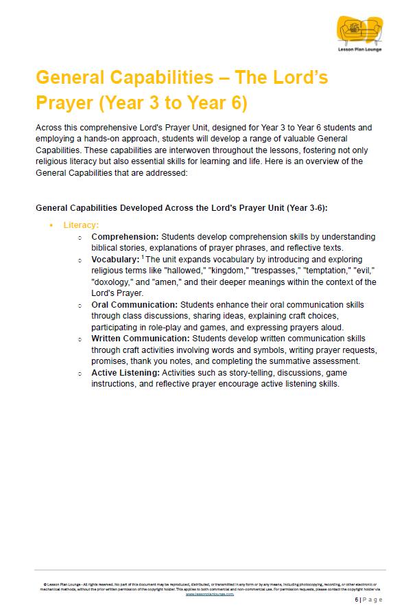 Studies of Religion - The Lord's Prayer: 10 Lesson Plans + 1 Summative Assessment Task + Student Workbook (Year 3 to Year 6)