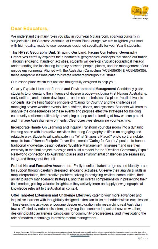 HASS - Geography: Lesson Plans (10 lessons) + 1 Summative Assessment + FREE Student Workbook (Year 5)