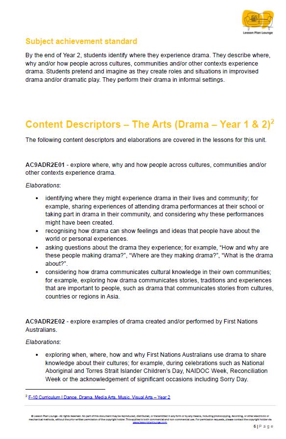 The Arts - DRAMA: 12 Lesson Plans + 1 Summative Assessment (Year 2)