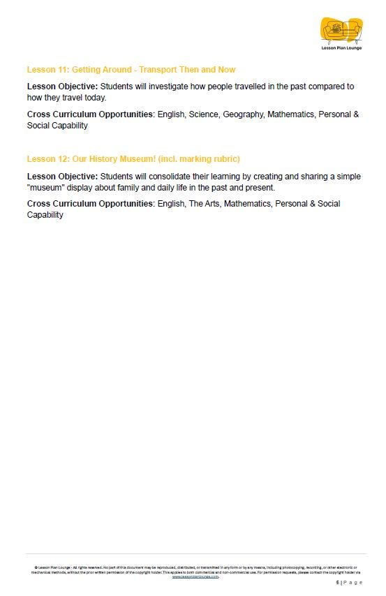 HASS - History: 12 Lesson Plans + 1 Summative Assessment and FREE Student Worksheets (Year 1)