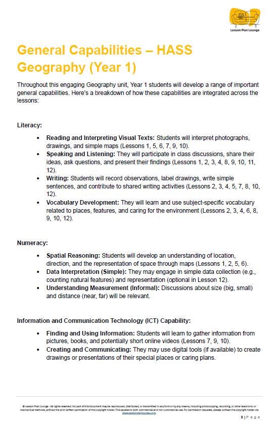 HASS - Geography: 12 Lesson Plans + 1 Summative Assessment and FREE Student Worksheets (Year 1)
