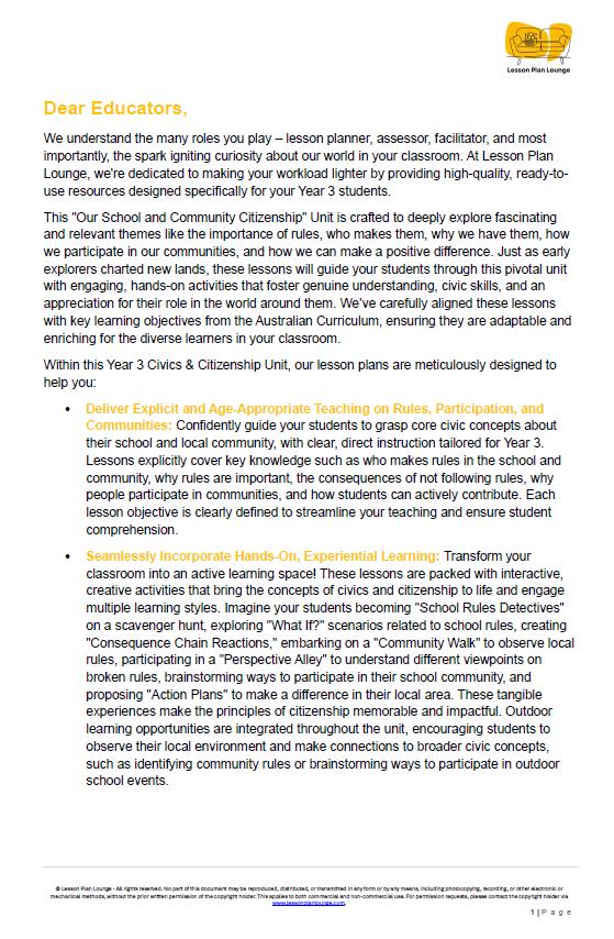HASS - Civics & Citizenship: Lesson Plans (7 lessons) + 1 Summative Assessment + FREE Student Workbook (Year 3)