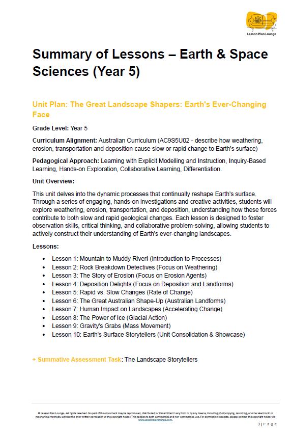 Science - Earth & space Sciences: Lesson Plans (10 Lessons) + 1 Summative Assessment + FREE Student Workbook (Year 5)