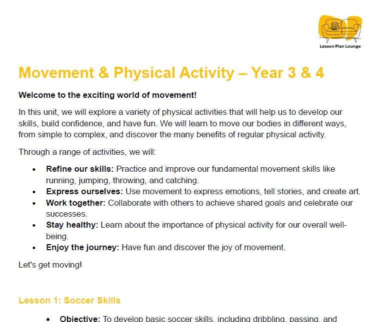 HPE - Movement and Physical Activity: 20 Lesson Plans + 1 Summative Assessment Task (Year 3)