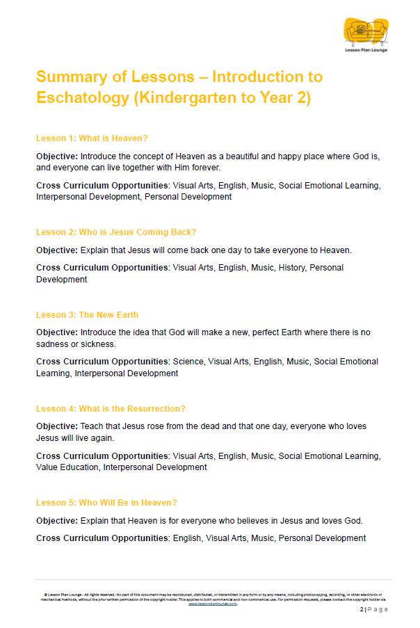 Studies of Religion - Introduction to Eschatology: 10 Lesson Plans + 1 Summative Assessment Task (Kindergarten to Year 2)