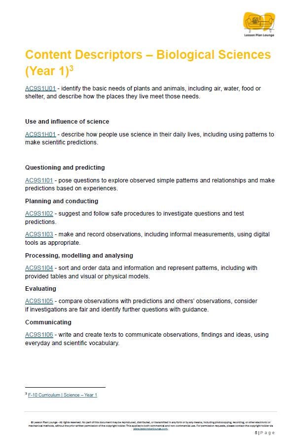 BIOLOGICAL Sciences Adjusted Curriculum: 12 Lesson Plans + 1 Summative Assessment (Year 1)