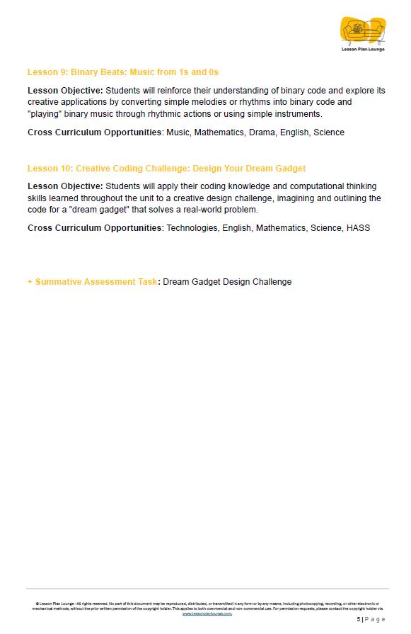 Technologies - Code Commander (Coding): 10 Lesson Plans + Summative Assessment Task (Year 5 and Year 6)