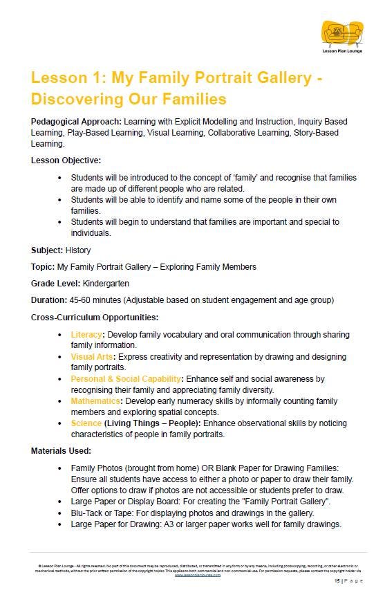 HASS - History: 10 lesson plans + 1 summative assessment and FREE Student WORKSHEETS (Kindergarten/ Foundation Year)