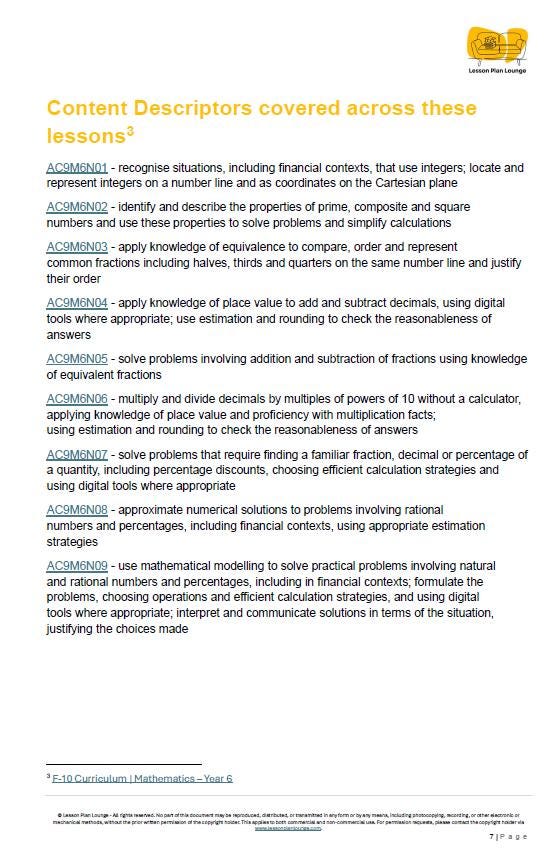 Mathematics - NUMBER: Lesson Plans, covering 20+ lessons, Summative Assessment Task + FREE Student Workbook (Year 6)