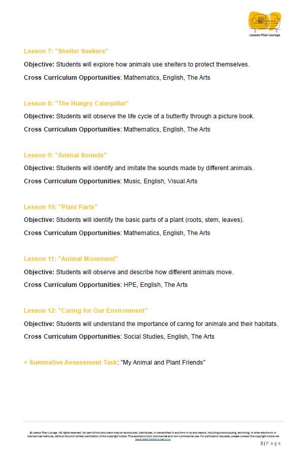 BIOLOGICAL Sciences Adjusted Curriculum: 12 Lesson Plans + 1 Summative Assessment (Year 1)