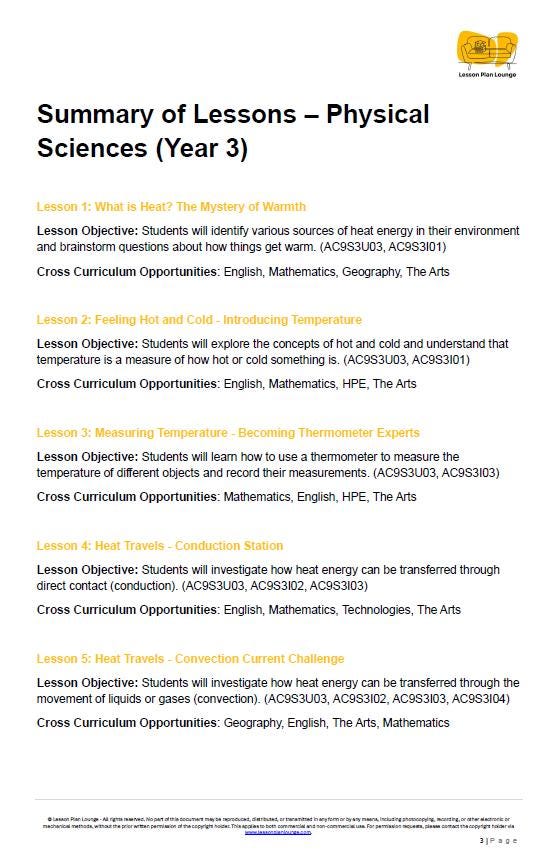 Science - Physical Sciences: Lesson Plans (9 lessons) + 1 Summative Assessment + FREE Student Workbook (Year 3)