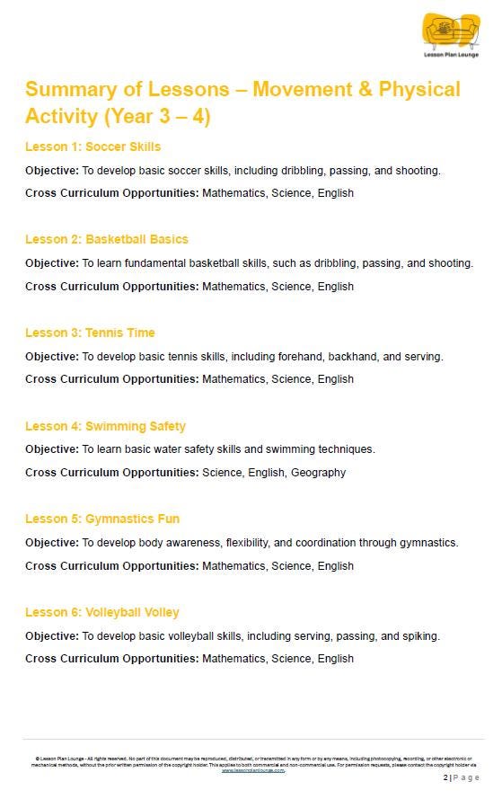HPE - Movement and Physical Activity: 20 Lesson Plans + 1 Summative Assessment Task (Year 4)