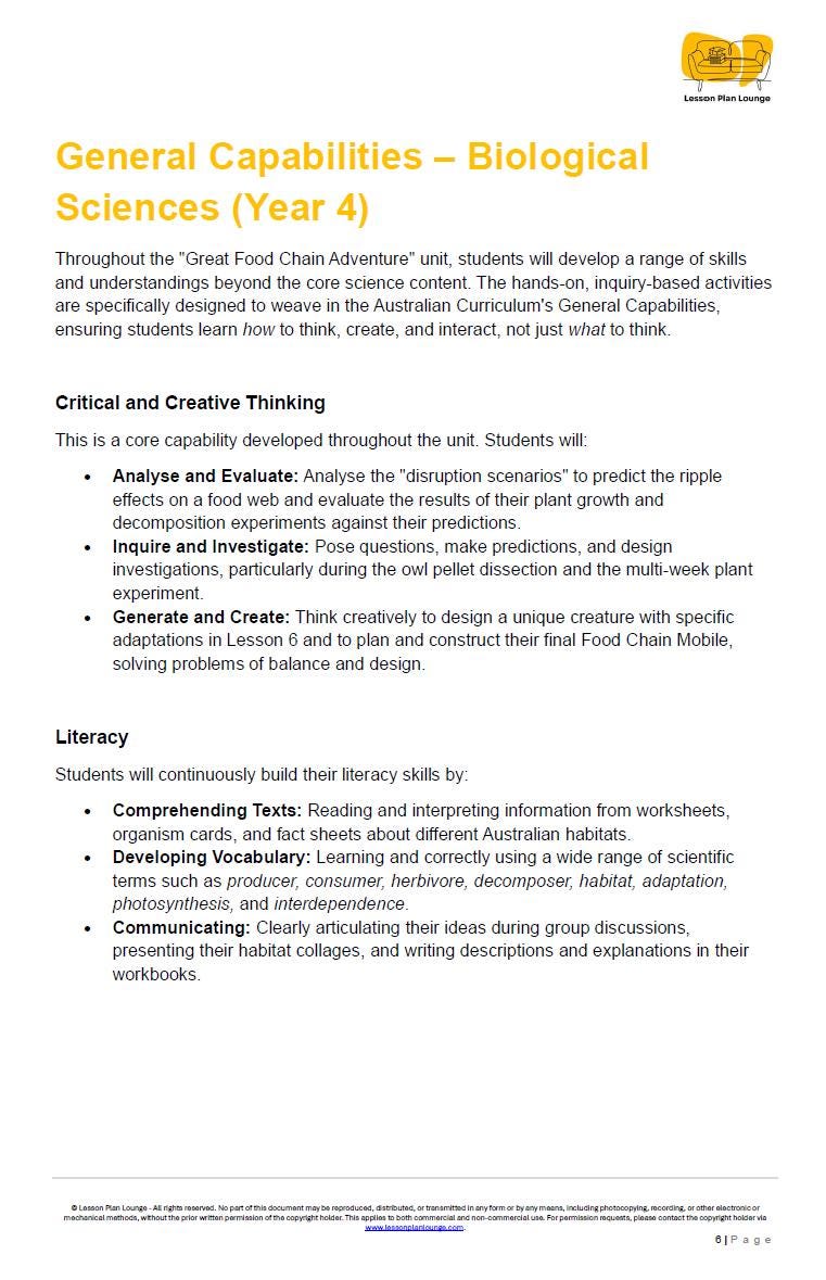 Science - Biological Sciences: 10 Lesson Plans + 1 Summative Assessment and FREE Student WORKBOOK (Year 4)
