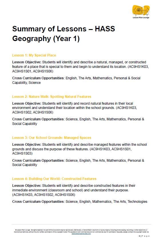 HASS - Geography: 12 Lesson Plans + 1 Summative Assessment and FREE Student Worksheets (Year 1)