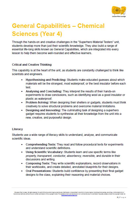 Science - Chemical Sciences: 10 Lesson Plans + 1 Summative Assessment and FREE Student WORKBOOK (Year 4)