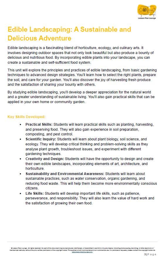 Edible Landscaping: 10 Lesson Plans + 1 Summative Assessments + Worksheet suggestions (High School)