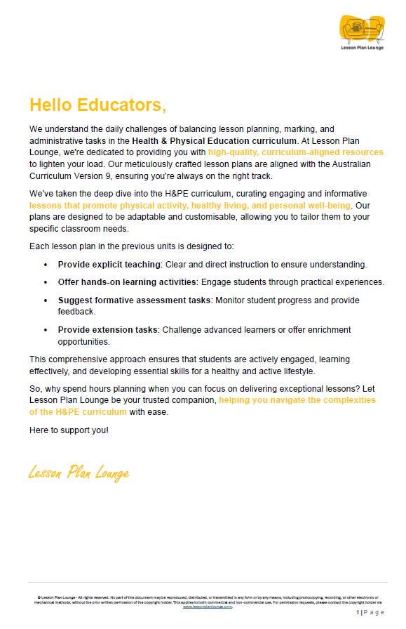 HPE - Movement and Physical Activity: 20 Lesson Plans + 1 Summative Assessment Task (Year 3)