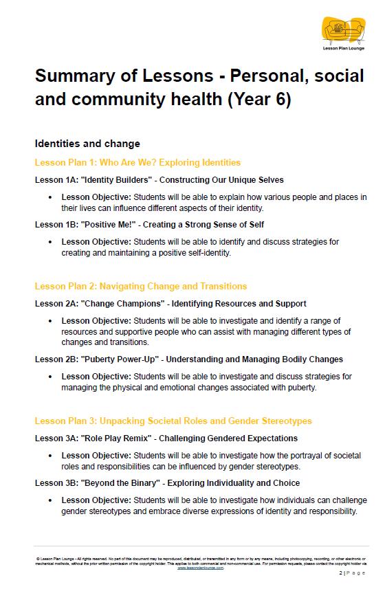 HPE - Personal, social and community health: 10 Lesson Plans + 1 Summative Assessment Tasks + FREE Student Workbook (Year 6)