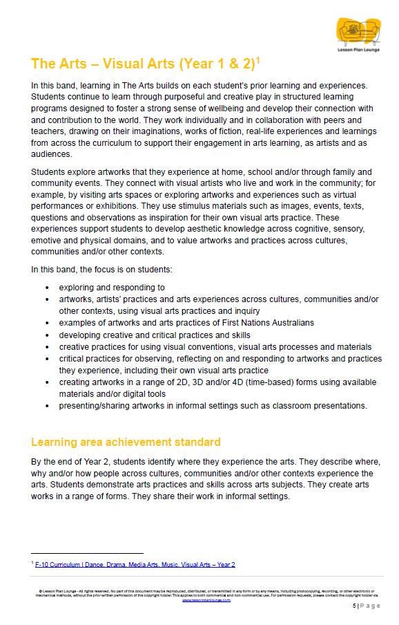The Arts - VISUAL ARTS: 12 Lesson Plans + 1 Summative Assessment (Year 2)