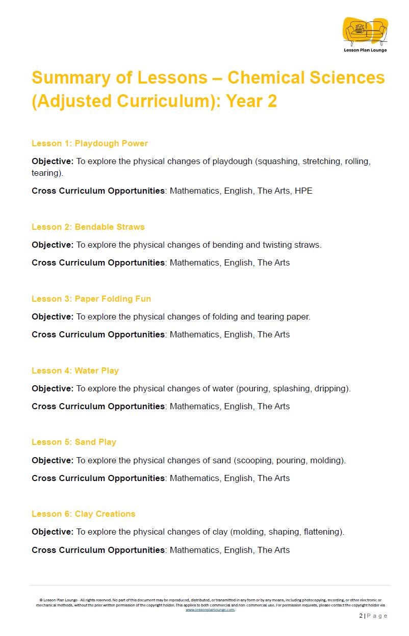 CHEMICAL Sciences - Adjusted Curriculum: 12 Lesson Plans + 1 Summative Assessment (Year 2)