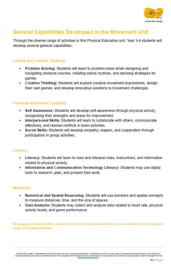 HPE - Movement and Physical Activity: 20 Lesson Plans + 1 Summative Assessment Task (Year 4)
