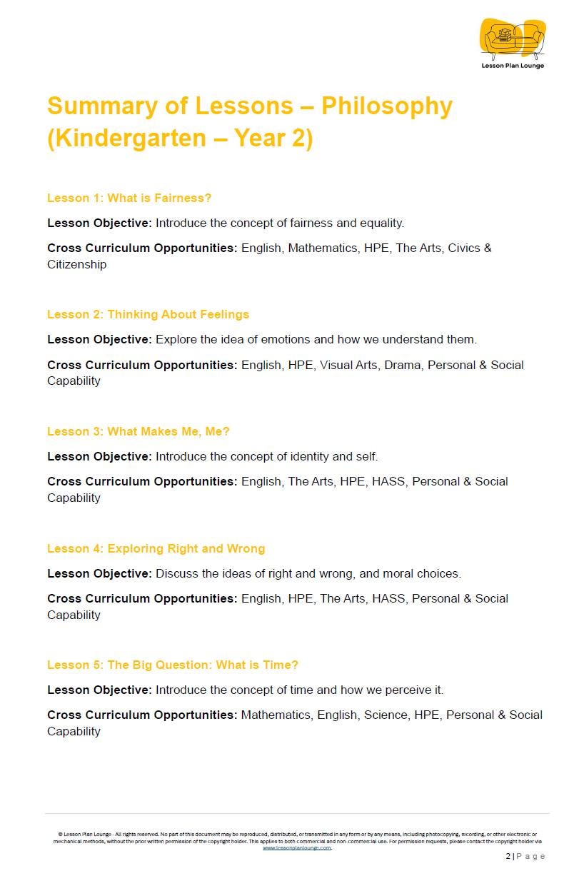 Philosophy: 10 Lesson Plans + 1 Summative Assessment Task (Kindergarten to Year 2)