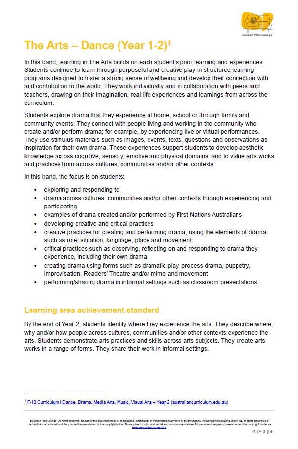 The Arts - DANCE: 12 Lesson Plans + 1 Summative Assessment + 10 Fun Dance Ideas (Year 2)