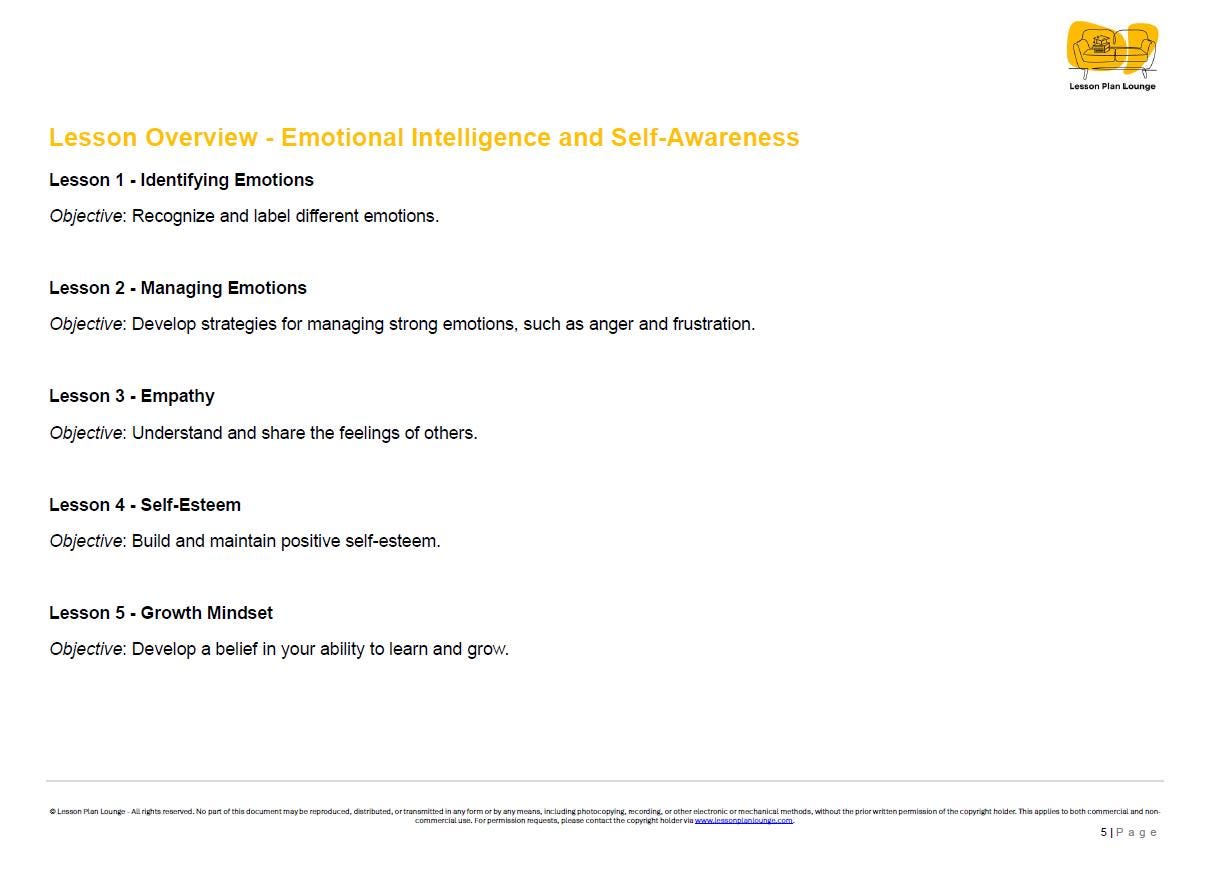 10 Lessons in Emotional Intelligence and Self-Awareness - Year 4 to Year 6