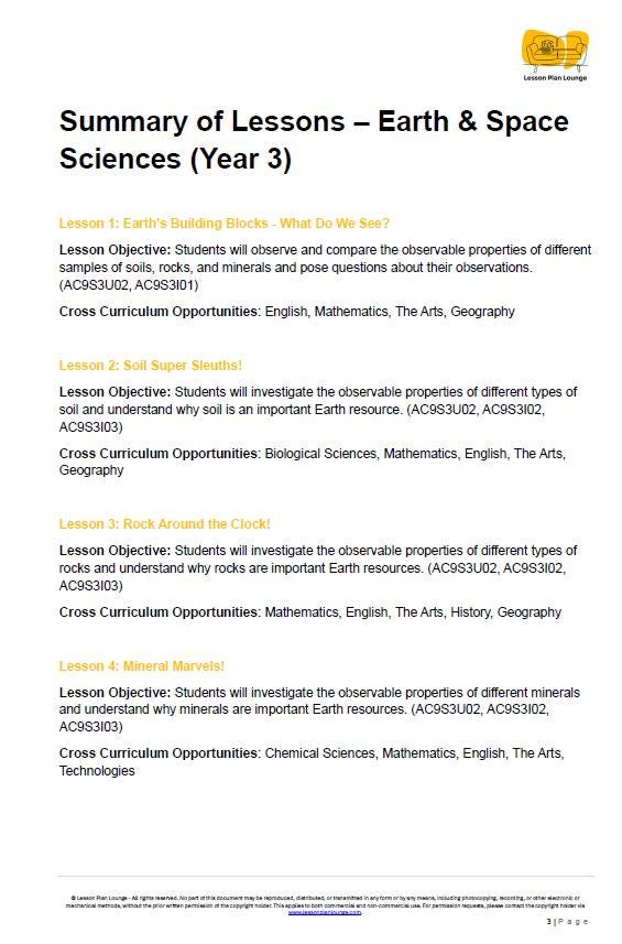 Science - Earth & Space Sciences: Lesson Plans (9 lessons) + 1 Summative Assessment + FREE Student Workbook (Year 3)