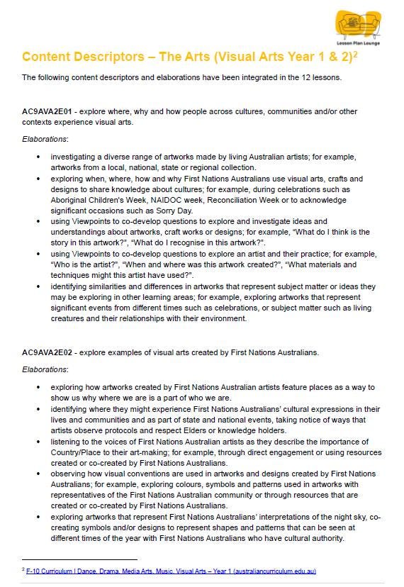 The Arts - VISUAL ARTS: 12 Lesson Plans + 1 Summative Assessment (Year 1)