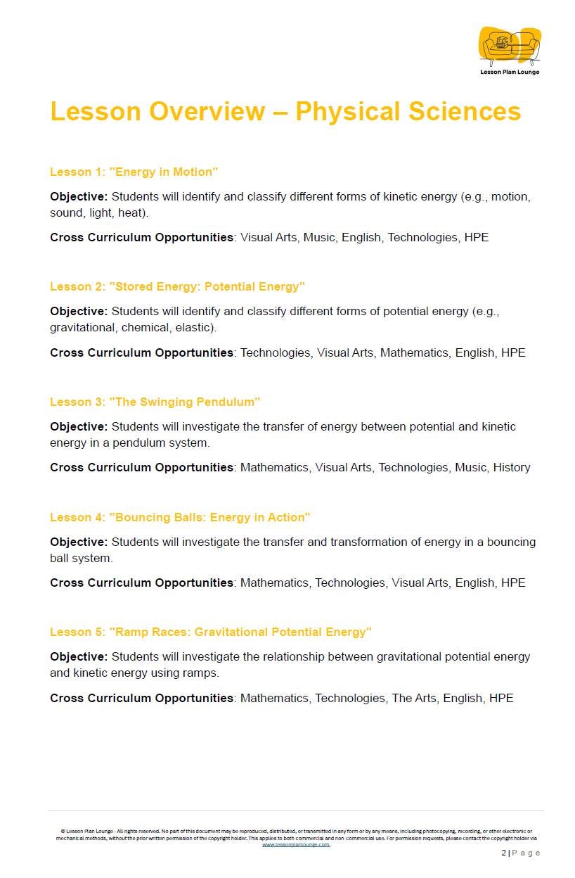 Science - Physical Sciences: 10 Lesson Plans + 1 Summative Assessment Task + FREE Student WORKBOOK (Year 8)
