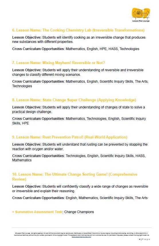Science - Chemical Sciences: 10 Lesson Plans, covering up to 20 lessons + 1 Summative Assessment and FREE Student Workbook (Year 6)